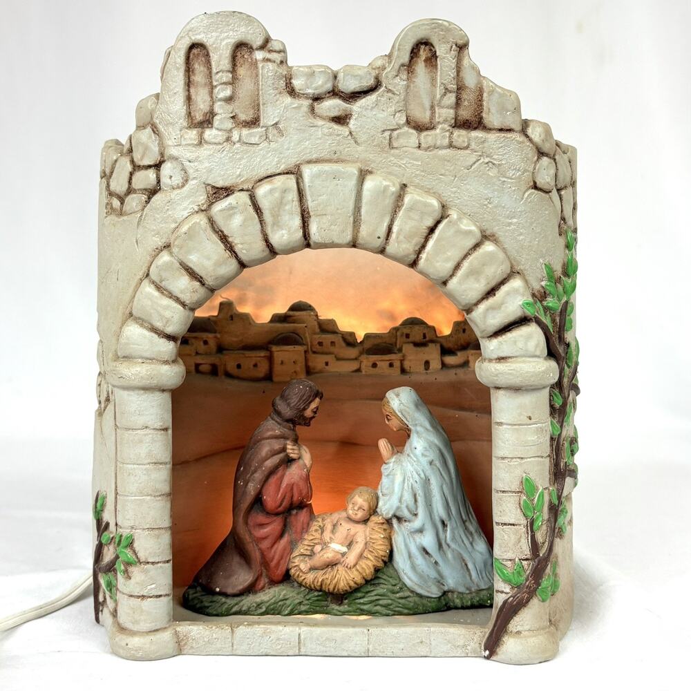 Vintage Scioto 1988 Lighted Christmas Nativity Diorama Painted Metal 9”